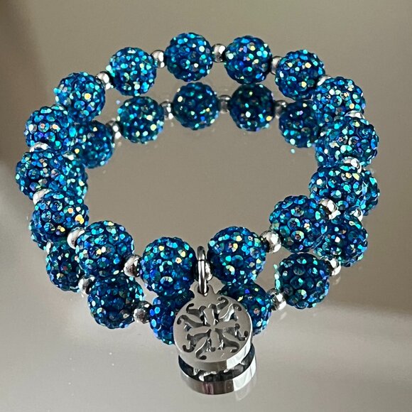 Rustic Cuff Metal Stainless Steel Shambala Beaded Stretch Bracelet multicolor - Picture 2 of 3